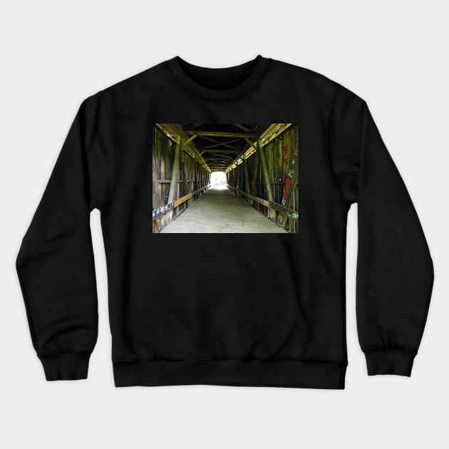 Covered Bridge Photograph Tunnel Vision Perspective Art: Available on Face Masks, Pillows, Phone Cases & Gifts Crewneck Sweatshirt by tamdevo1